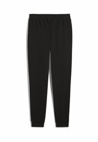 Sorte sweatpants lavet af blødt stof, med elastisk talje, taperet bendesign og ribbede manchetter ved anklerne.