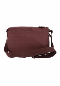 Piccola borsa a tracolla bordeaux in tessuto testurizzato, con tracolla regolabile e chiusura superiore con zip.