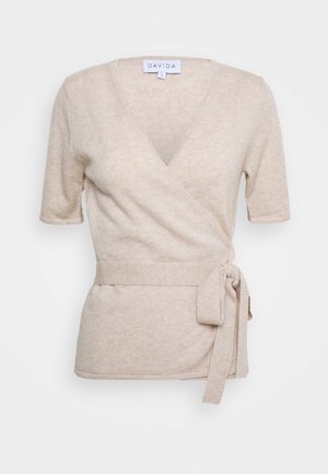 SHORT SLEEVE WRAP CARDIGAN - Gilet - light beige
