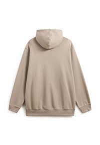 Felpa beige con cappuccio, maniche lunghe, vestibilità ampia e polsini e orlo a coste. Tessuto liscio con un design posteriore senza decorazioni.