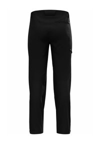 Schwarze Wanderhose mit schlankem Schnitt, ausgestattet mit einer Reißverschlusstasche auf der Rückseite, einer seitlichen Cargo-Tasche und einer glatten, langlebigen Textur.