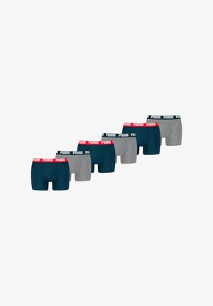 Puma Boxershorts im 5er-Pack; beinhaltet Paare in Dunkelgrün und Grau. Elastische Bunds zeigen kontrastierende Puma-Logos und Farbdetails.