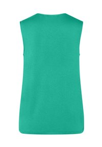 Débardeur turquoise sans manches avec un col rond, présenté de dos sur fond blanc.