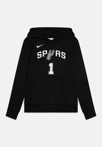 Felpa nera con cappuccio in misto cotone. Presenta una tasca frontale, cappuccio con coulisse e una grafica bianca con la scritta "SPURS" e il numero "1" sul petto.
