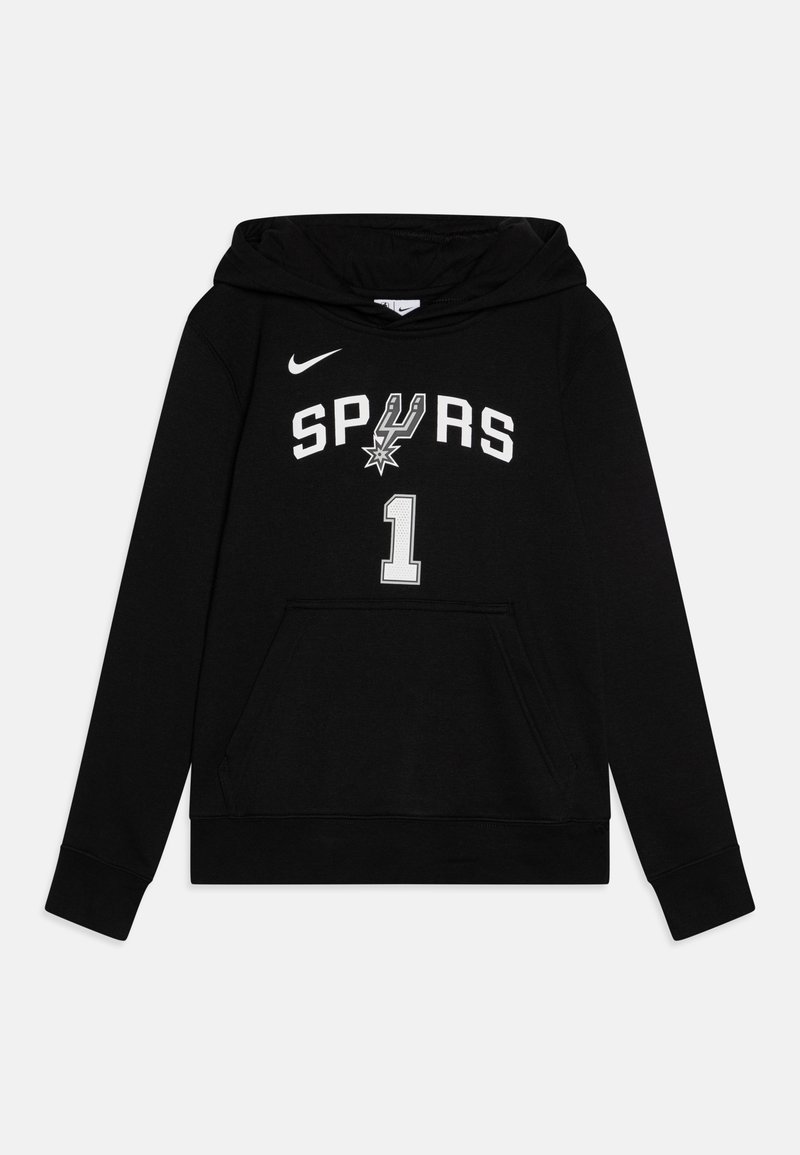 Felpa nera con cappuccio in misto cotone. Presenta una tasca frontale, cappuccio con coulisse e una grafica bianca con la scritta "SPURS" e il numero "1" sul petto.