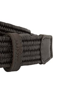 Schwarzer geflochtener Gürtel aus elastischem Material mit Lederakzenten. Verfügt über eine glatte Textur und ein HACKETT-Logo auf dem Leder.