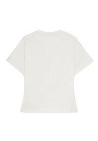 T-shirt blanc en coton à manches courtes, avec un col rond et une coupe légèrement décontractée. Texture lisse, design minimal et sans motifs visibles.