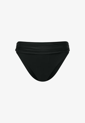 Czarna kąpielowa bielizna kąpielowa z zebranym pasem i gładkiego, elastycznego materiału. Zaprojektowana z myślą o komforcie i swobodzie ruchów.