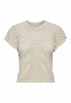 ONLY AMERICAN FIT RUNDHALS - T-shirt imprimé - ecru