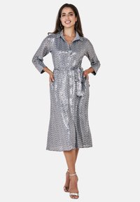 Goddiva SEQUIN SKATER SHIRT - Skjortekjole - silver