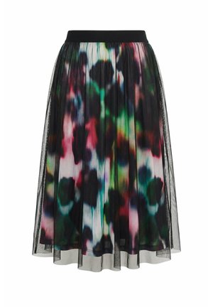 MIAMODA, COLORFUL LEOPARD PRINT LAYERED MESH MIDI SKIRT - A-line skirt - black