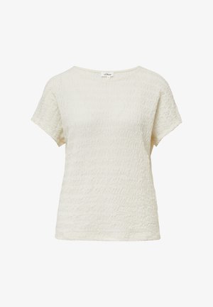 Haut blanc à manches courtes, avec une texture ondulée sur toute sa surface, coupe décontractée et encolure large. Fabriqué à partir d'un tissu léger.