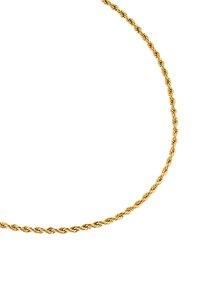 Collier en chaîne torsadée en or avec un design rond et lisse. Présente une surface fine et texturée, créant un éclat subtil.