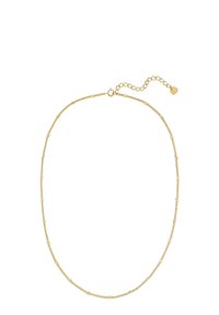 Kullaketiga kuldne kaelakee tekstureeritud lülide ja väikeste dekoratiivsete detailidega, millel on turvaline lukustussüsteem ja reguleeritav pikendusahel.