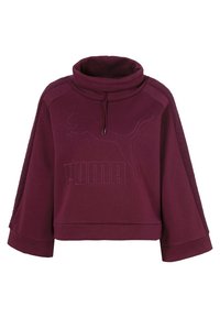 Sudadera burgundy corta con cuello alto, mangas anchas, logo en relieve y paneles laterales texturizados. Fabricada con tejido suave.