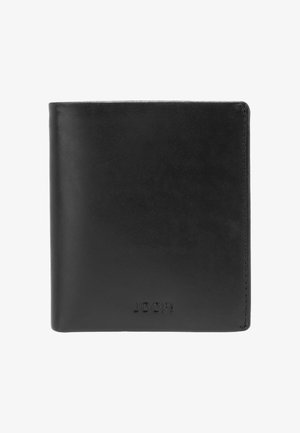 Schwarzes Leder-Bifold-Portemonnaie mit "JOOP!" geprägt in der unteren vorderen Mitte, glatter Textur und abgerundeten Ecken.