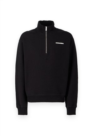 Schwarze Zip-up Sweatjacke aus einem Baumwollmischgewebe, mit hohem Kragen, langen Ärmeln und einem Logodetail auf der Vorderseite.