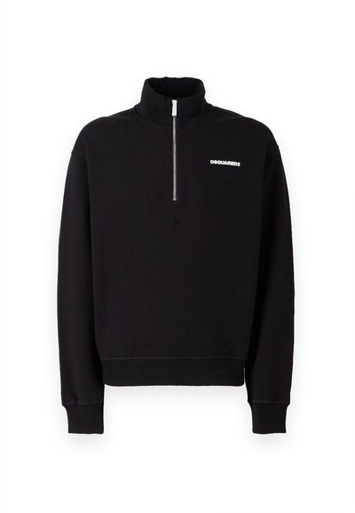 Zwarte zip-up sweatshirt van een katoenmix, met een hoge kraag, lange mouwen en een logo detail aan de voorkant.