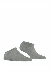 Graue, knöchelhoche Socken aus einem weichen, strukturierten Material, mit einem glatten Bündchen und FALKE-Branding an der Seite.