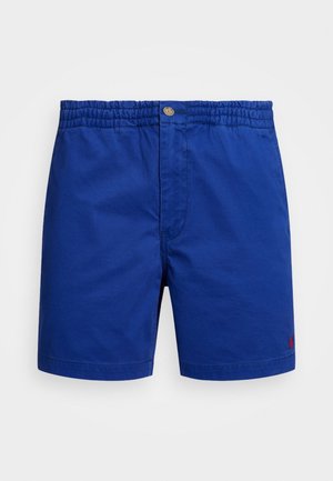 Shorts en coton bleu avec taille élastique et fermeture par bouton à l'avant. Dispose d'un petit logo de la marque brodé en rouge.