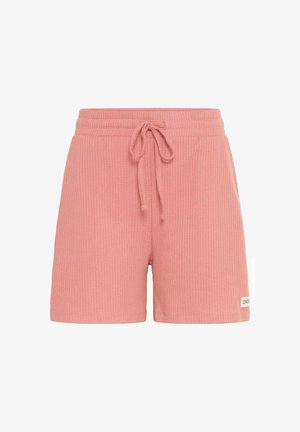 Roosad ribikleidist lühikesed püksid elastse vöökoha ja nööriga. Küljel on väike logo silti. Valmistatud pehmest, tekstureeritud kangast.