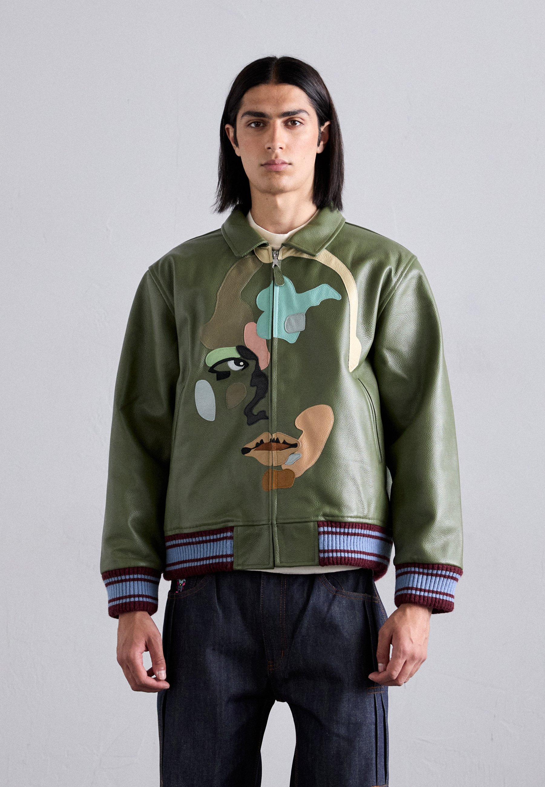 Kidsuper PATCHWORK FACE VARSITY JACKET - Leather jacket - green