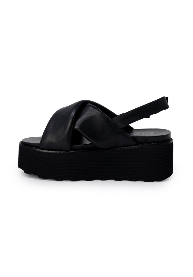 Sandali platform neri con un superiore in pelle liscia, design annodato e cinturino posteriore regolabile su una suola testurizzata per una maggiore aderenza.