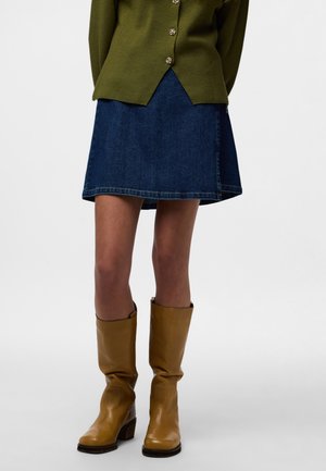PCFLORA WRAP DENIM SKIRT - Jupe portefeuille - dark blue denim