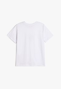 Hvid bomulds t-shirt med rund halsudskæring, korte ærmer og en ensfarvet ryg uden logoer eller mønstre. Blødt, let stof.