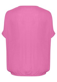 Flared, kortærmet bluse i lys pink med rund halsudskæring og elastisk kant for en afslappet pasform. Blød, letvægtsstof.