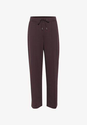 Dark brown sweatpants with a drawstring waist, side pockets, and a relaxed fit. Soft fabric with a smooth texture and straight leg design.