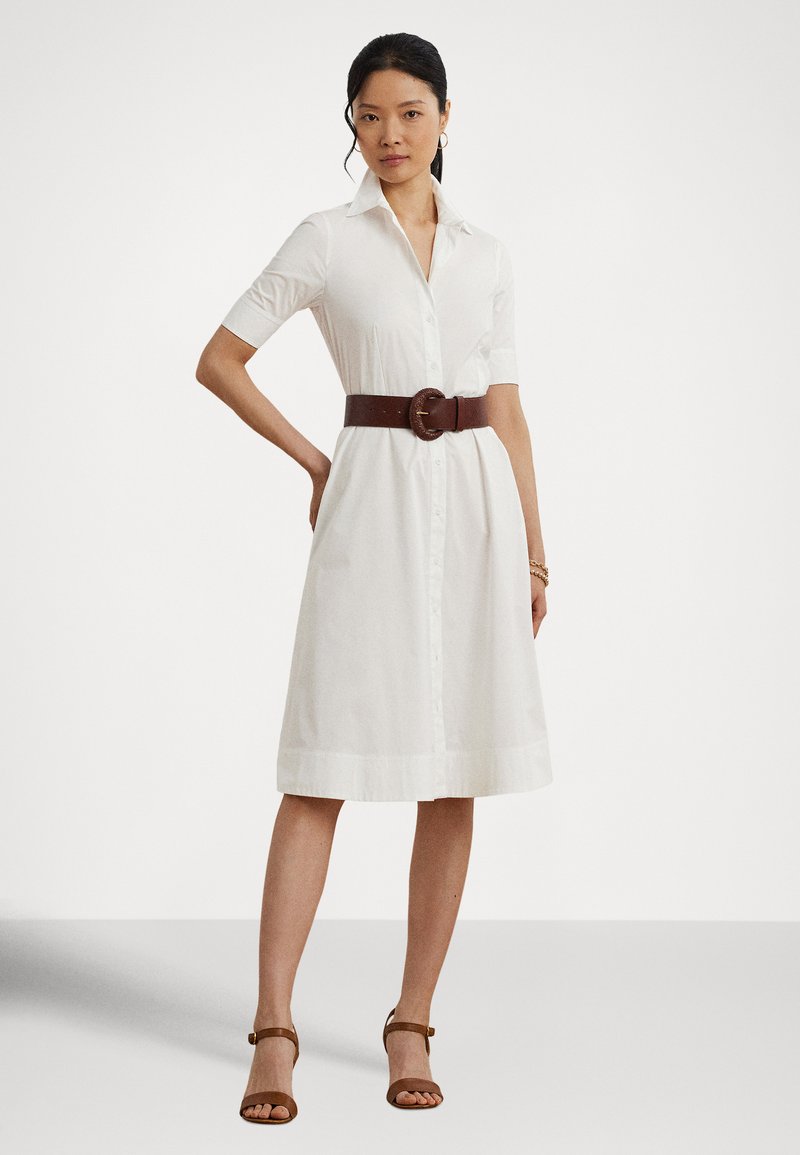 Lauren Ralph Lauren BELTED COTTON-BLEND SHIRTDRESS - Shirt dress - white -  Zalando