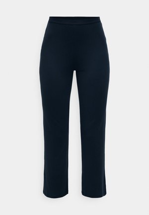 Tengerészkék egyenes szabású nadrág sima felülettel és elasztikus derékpánttal, amelyen diszkrét Calvin Klein logó található.
