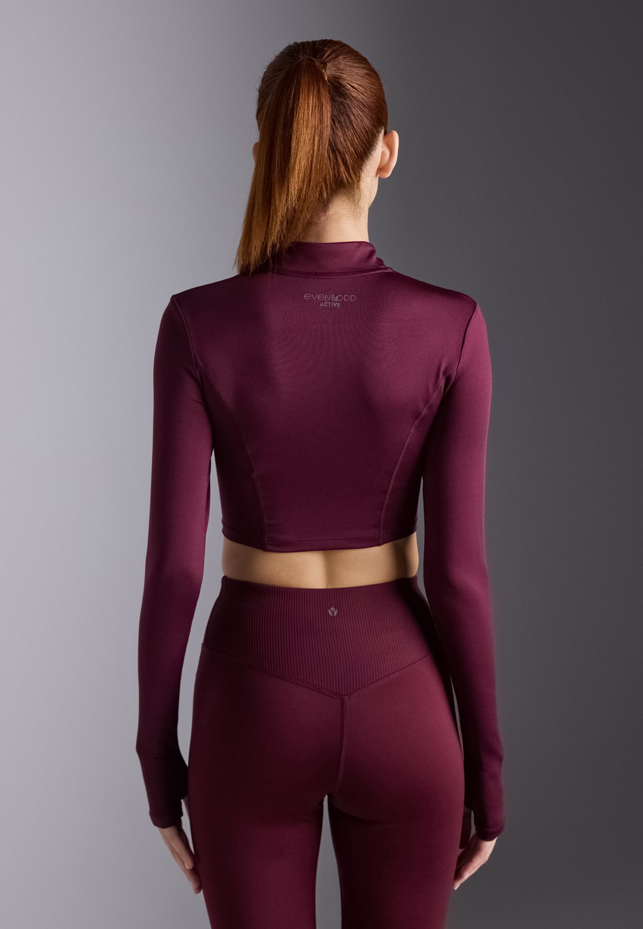CROPPED HIGH NECK LONG SLEEVE TOP WITH 1/2 ZIP &THUMB HOLES