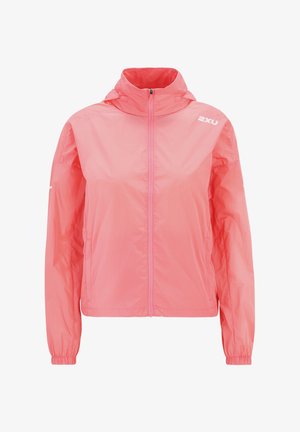 Leichter, kapuzenloser Windbreaker in leuchtendem Pink, mit einem frontalen Reißverschluss, elastischen Bündchen und Logodetail auf der linken Brust und dem Ärmel.