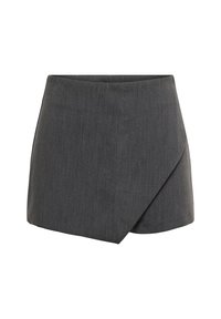 Grijze korte rok met een wikkelontwerp van een gladde, textuurstof. Tailored pasvorm met een schuine zoom en nette randen.