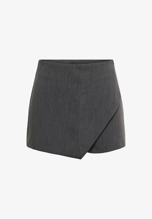 Grå kort kjol med knytdesign och ett slätt, texturerat tyg. Skräddarsydd passform med en sned fåll och rena kanter.