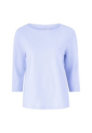 Hellblaues Langarmshirt mit rundem Ausschnitt und lässiger Passform. Aus weichem Stoff mit glatter Textur. Keine sichtbaren Muster oder Akzente.