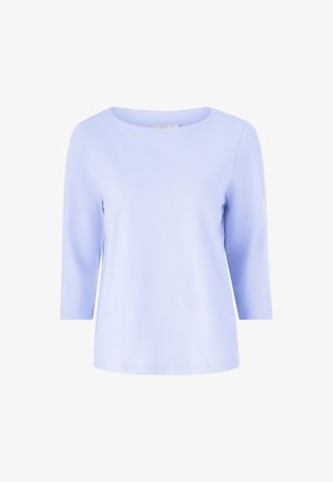 Hellblaues Langarmshirt mit rundem Ausschnitt und lässiger Passform. Aus weichem Stoff mit glatter Textur. Keine sichtbaren Muster oder Akzente.