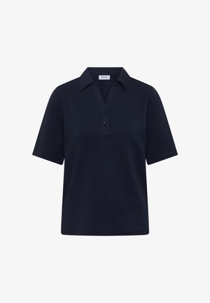 Mørkeblå kortærmet polo med krave og to-knapslukning, mærket "CECIL" på indersiden af kraven.