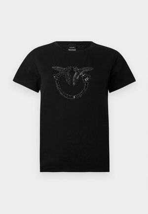 T-shirt nera realizzata in cotone, con un design di perline a motivo circolare sul frontale. Maniche corte e collo rotondo.