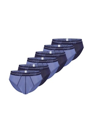 Zestaw sześciu męskich majtek w naprzemiennych kolorach granatowym i jasnoniebieskim z elastycznymi pasami w talii z logo marki.