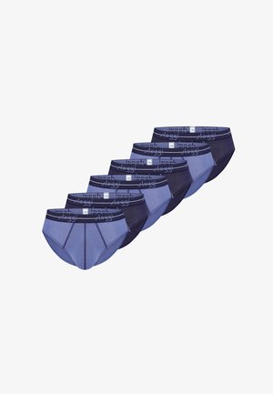 Set van zes herenslips in afwisselend marineblauw en lichtblauw met elastische banden met merknaam.
