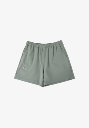 Hellgrüne Sportshorts mit einem elastischen Bund, zwei seitlichen Taschen und dezenten, gestickten Logodetails am linken Bein.