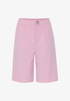 Roza kratke hlače iz gladkega blaga s krojem po meri, z zapiranjem na gumb spredaj in dvema stranskima žepoma.
