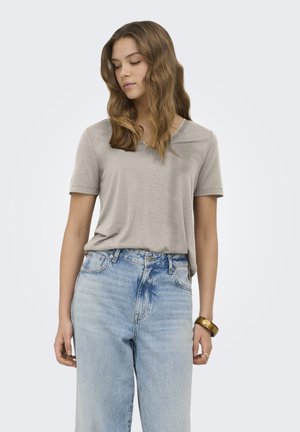 ONLY, ONLDEMI S/S V-NECK GLITTER TOP JRS - Camiseta básica - pumice stone