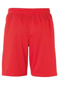 Rode sportieve shorts gemaakt van gladde, lichte stof. Heeft een mesh tailleband voor ventilatie en een rechte snit.