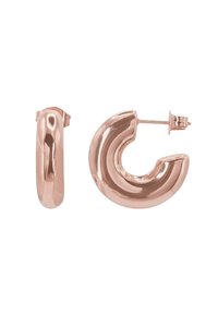 Boucles d'oreilles créoles en or rose avec une surface lisse et polie. Le design présente une forme de croissant arrondi et une fermeture arrière à tige sécurisée.