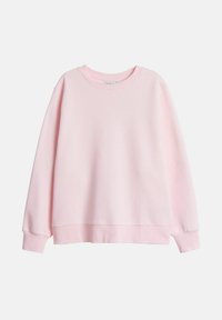 Rosa Sweatshirt mit rundem Halsausschnitt, langen Ärmeln und gerippten Bündchen. Hergestellt aus weicher Stoff, hat es eine leicht lockere Passform und keine Grafiken.