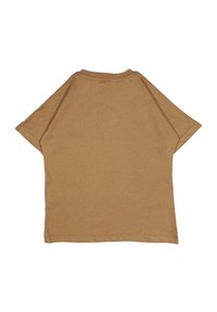 T-shirt marrone a maniche corte realizzato in cotone morbido. Presenta un colletto rotondo e una vestibilità rilassata, con cuciture visibili sull'orlo e sulle maniche.